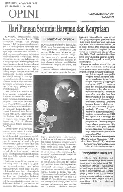 Hari Pangan Sedunia, harapan dan kenyataan
