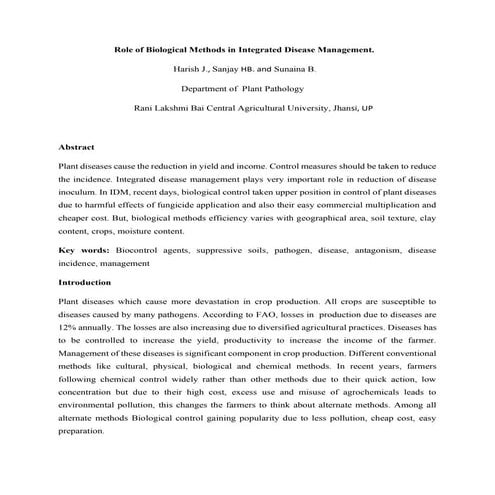 ROLE OF BIOLOGICAL METHODS IN INTEGRATED DISEASE MANAGEMENT