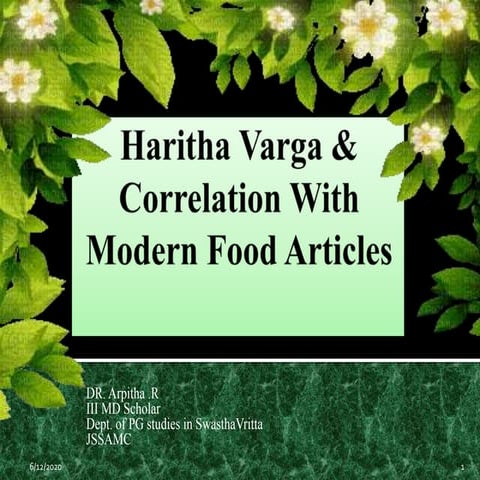 Haritha Varga and Correlation With Modern Food Articles - Charka Samhitha