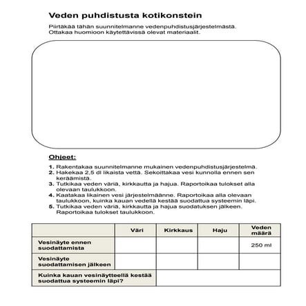 Vesi-opas: harjoitus 3, veden puhdistusta kotikonstein - moniste