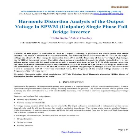 Harmonic Distortion Analysis of the Output Voltage in SPWM (Unipolar ...