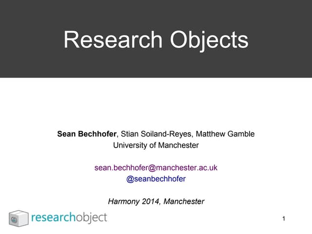 Research Objects @ HARMONY 2014