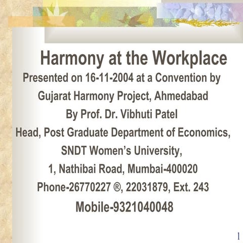 Harmony at the  workplace