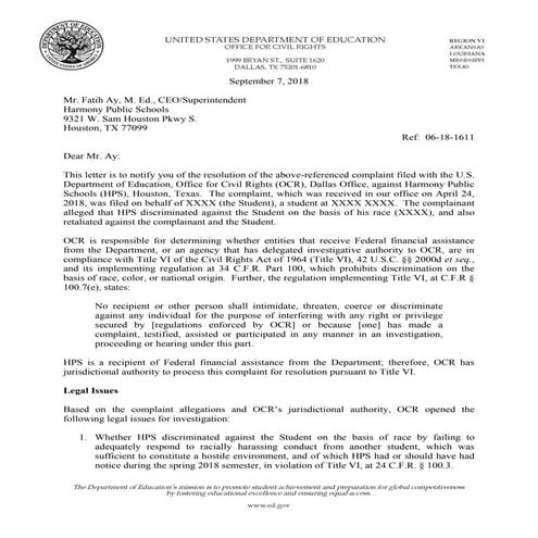 Harmony Schools Civil Rights Complaint #Gulen