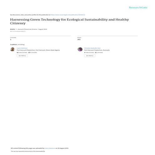 Harnessing Green Technology for Ecological Sustainability and Healthy Citizen...