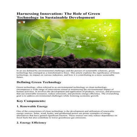 The Role of Green Technology in Sustainable Development | Enterprise Wired