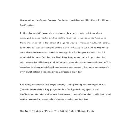 Harnessing the Green Energy Engineering Advanced Biofilters for Biogas ...