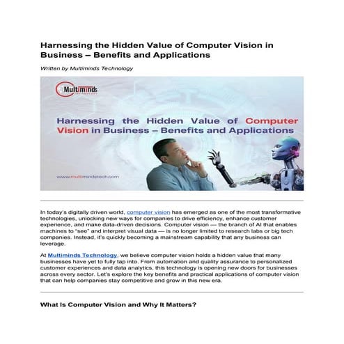 Harnessing the Hidden Value of Computer Vision in Business – Benefits and App...