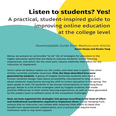 Listen to students? Yes! A practical, student-inspired guide to improving onl...