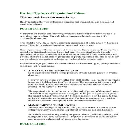 Harrison typologies of organizational culture