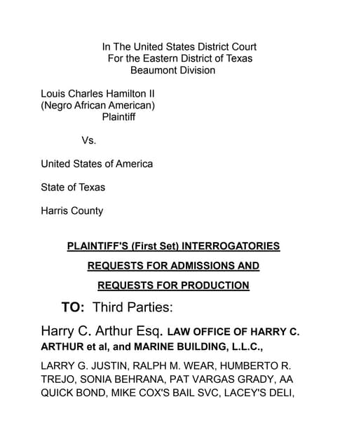 Harry c. arthur third party request for admision (america)
