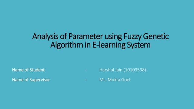 Analysis of Parameter using Fuzzy Genetic Algorithm in E-learning System
