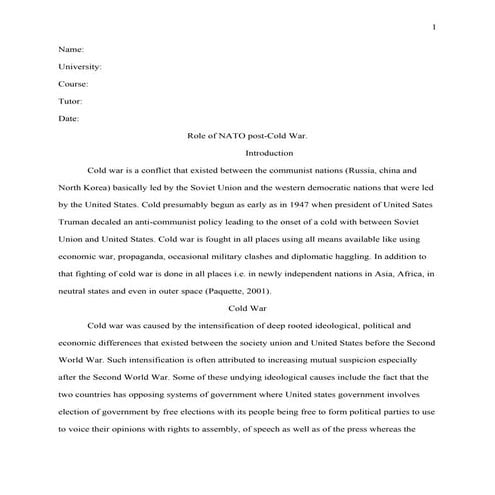 Harvard style term paper   what is the role of nato post-cold war