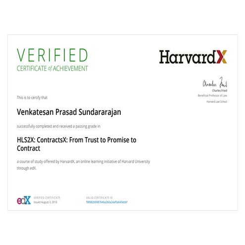 HarvardX - HLS2x: Contract Law Certificate-VPS2016