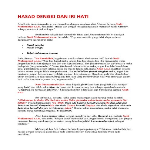 Hasad dengki dan iri hati | DOC