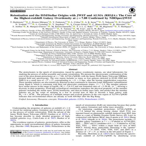 Reionization and the ISM/Stellar Origins with JWST and ALMA (RIOJA): The Core...