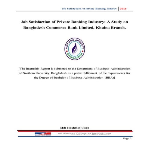 report on job satisfaction a study on Bangladesh Commerce Bank Limited 