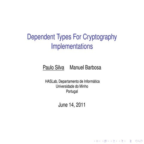 Dependent Types for Cryptography Implementations