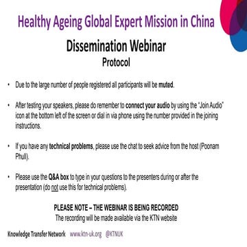 Health Ageing in China Global Expert Mission Dissemination Webinar