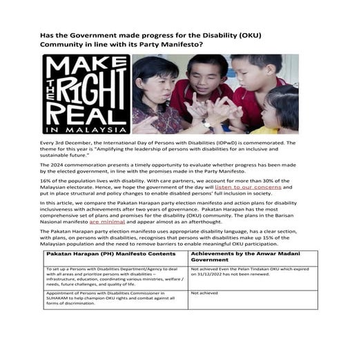 Has the Government made progress for the Disability | PDF