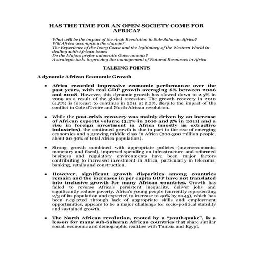 Has the time for open society come for Africa talking points