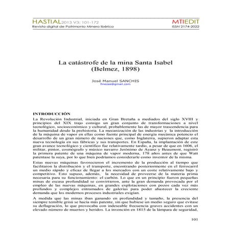 Hastial 3 4La catástrofe de la mina Santa Isabel (Belmez, 1898) José Manuel SANCHIS