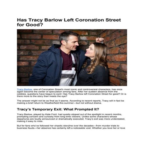 Has Tracy Barlow Left Coronation Street for Good?