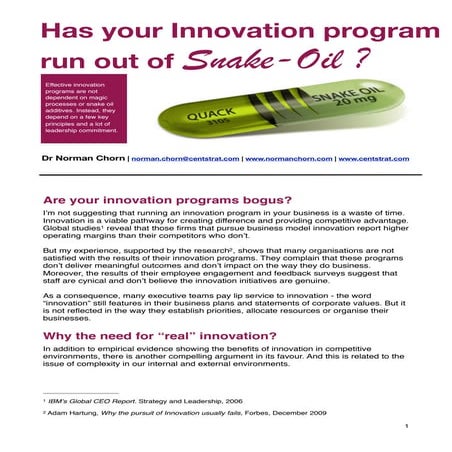 Has your innovation program run out of snake oil