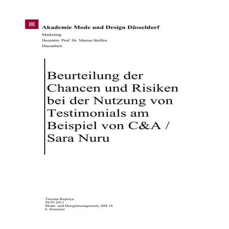 Testimonials in der werbung: Chance und Risiken am Bsp C&A