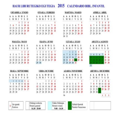 2015 - Haur liburutegiko egutegia