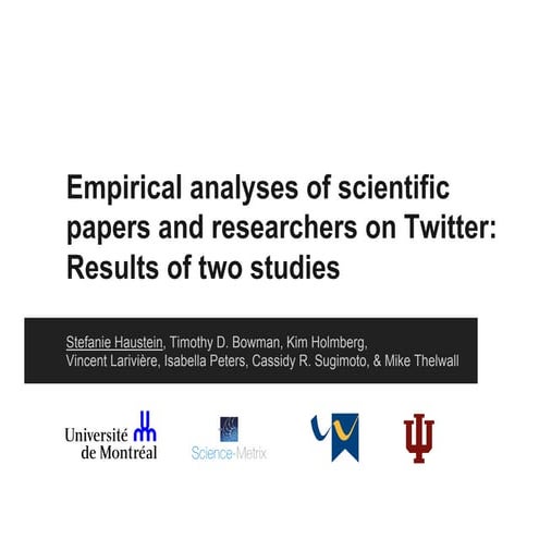  	Empirical analyses of scientific papers and researchers on Twitter: Results...