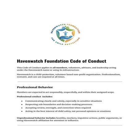 Havenwatch Foundation for Child Protection Code of Conduct | PDF