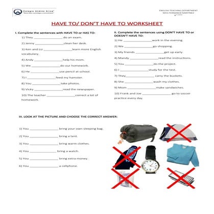 Have to or Don't have to Handout 