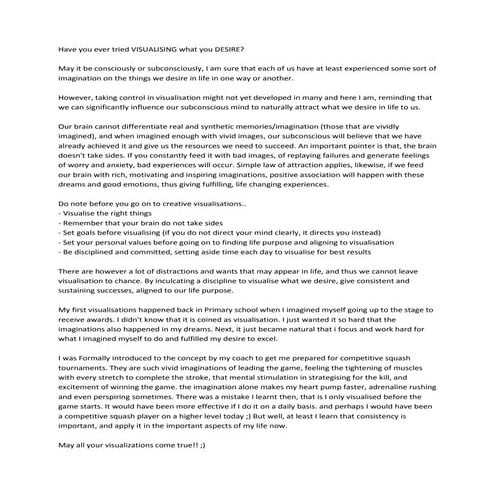 Have you ever tried visualising what you desire