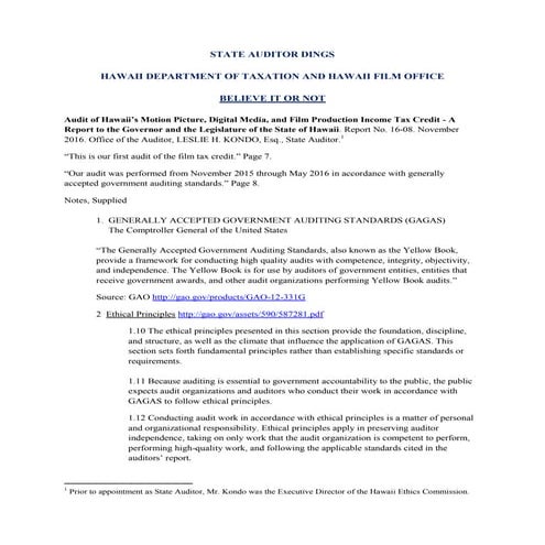 Hawaii State Auditor -  AUDIT of Department of Taxation and Hawaii Film Offic...