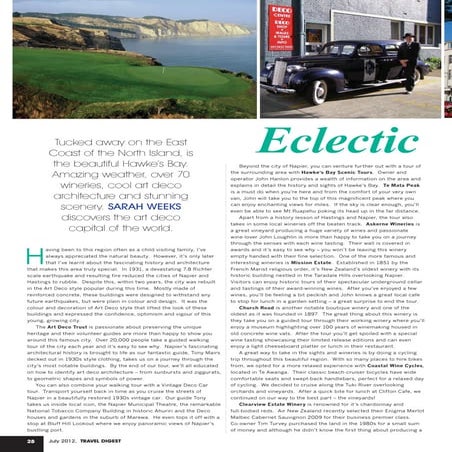 Hawke's Bay, Travel Digest, July 2012
