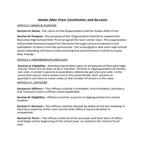 Hawks after prom bylaws and constitution
