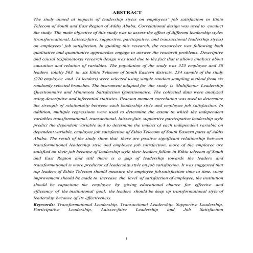 The Effect of Leadership Styles on Employees Job Satisfaction in Ethio ...