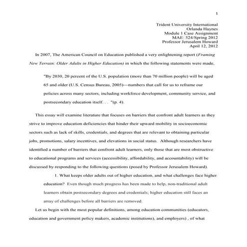 MAE 524 Module 1 Case Assignment