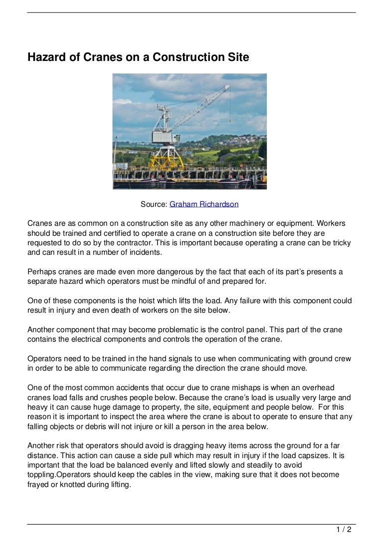 Hazard of Cranes on a Construction Site