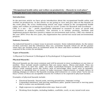 Hazard in the workplace ar 2