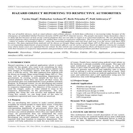 Hazard object reporting to respective authorities