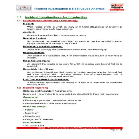 Hazop  (incident investigation & root cause analysis )