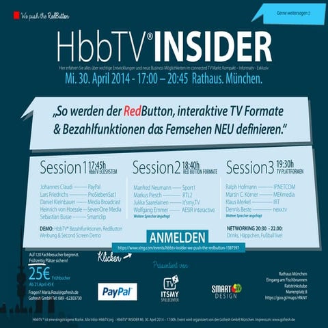 HbbTV® INSIDER - Der RedButton Event in München. Mi. 30.April 2014