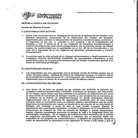 Hábeas corpus solicitante de refugio Guayaquil