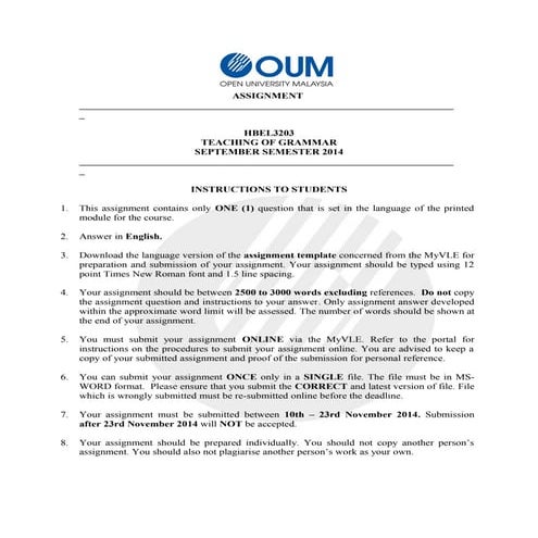 Hbel 3203 teaching of grammar asgnmt qns