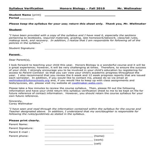 H bio syllabus signature sheet