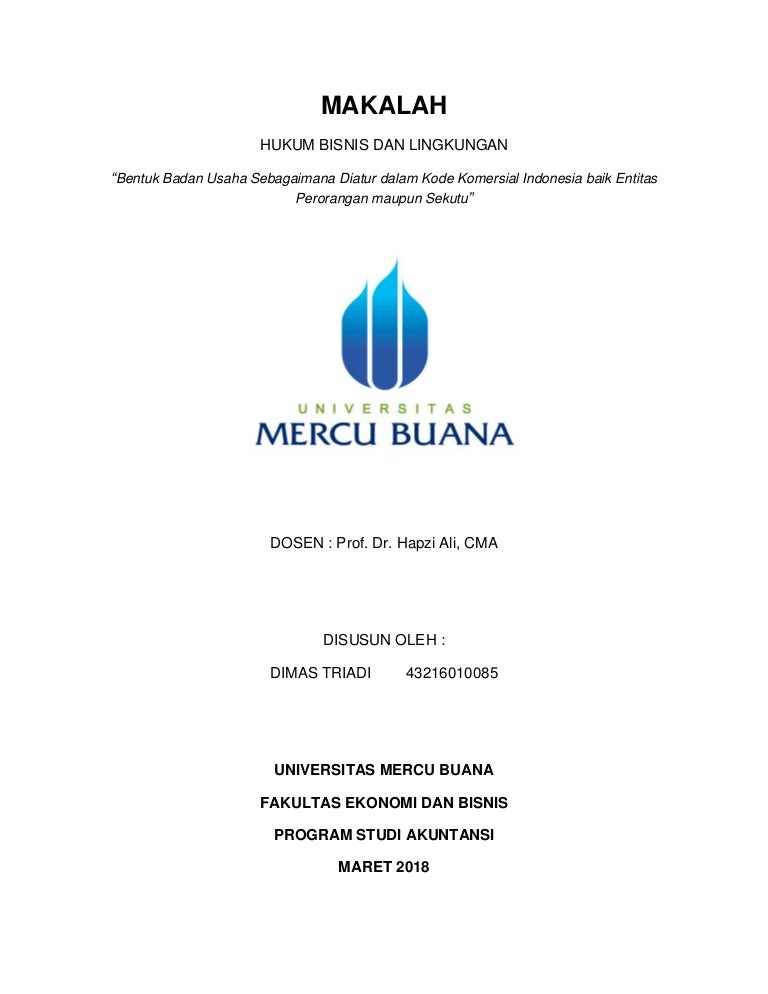 Hbl Dimas Triadi Hapzi Ali Bentuk Badan Usaha Sebagaimana Diatur D