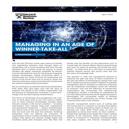 Managing in an Age of Winner-Take-All 