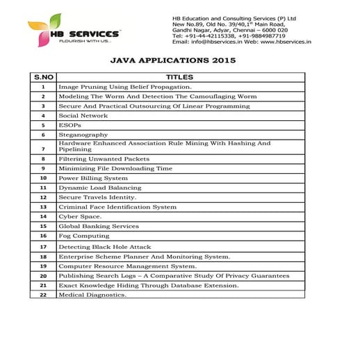 Hb services java application 2015 16